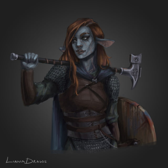 Liana Draws female firbolg cleric DnD character drawing