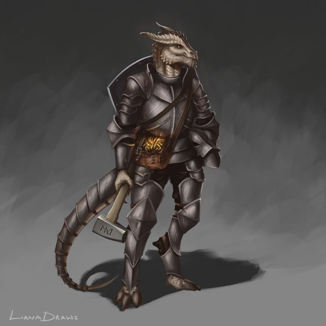 Liana Draws male dragonborn cleric DnD character drawing