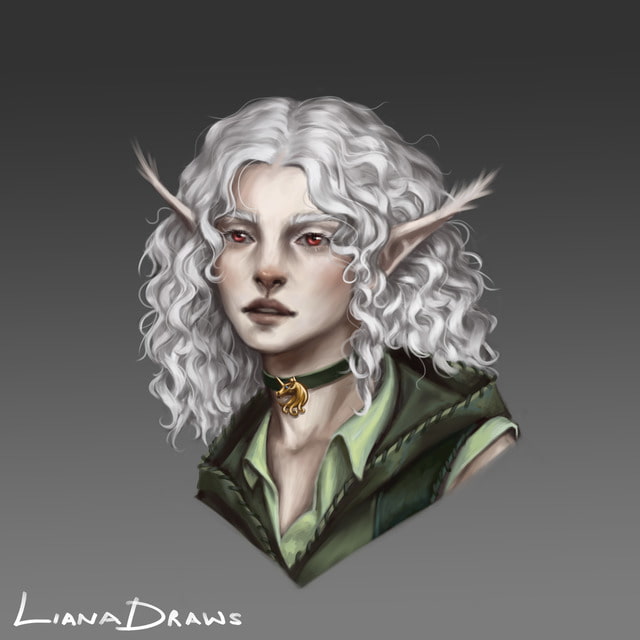 Liana Draws female albino furbolg fighter bust DnD character illustration