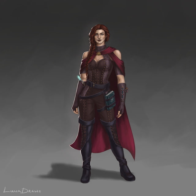 Liana Draws female human pact of the great old one warlock DnD character illustration