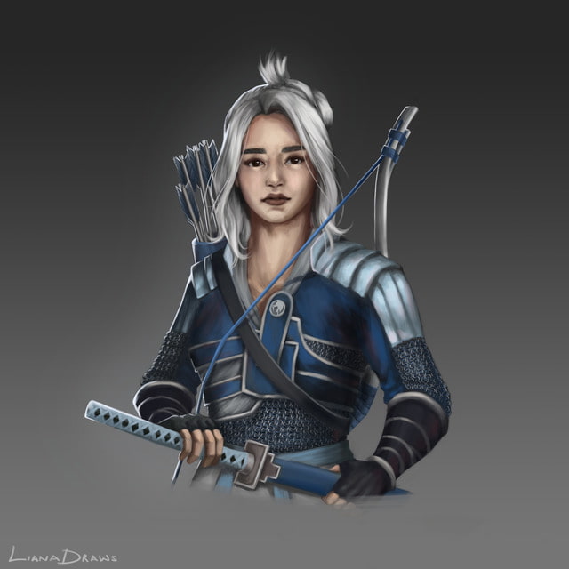 Liana Draws japanese female archer from Legend of the Five Rings DnD character illustration