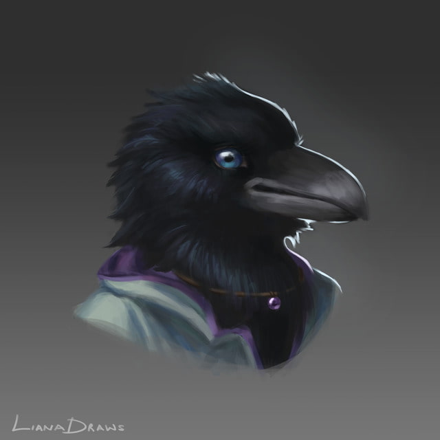 Liana Draws female kenku pacifist druid bust DnD character illustration