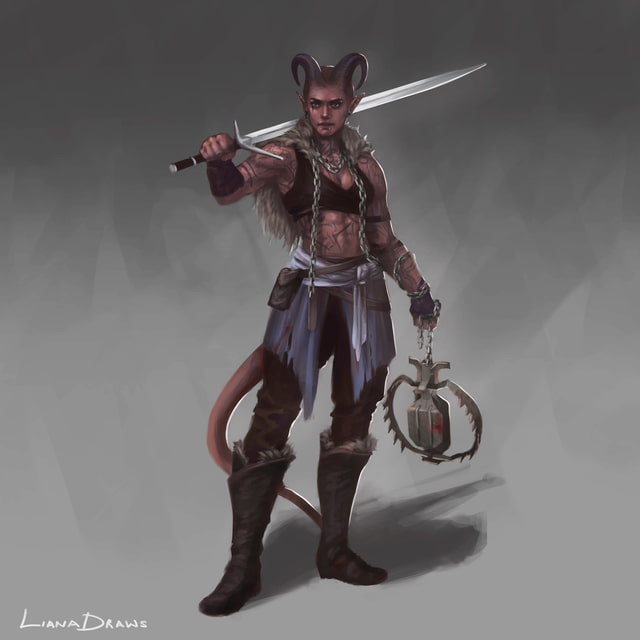 Liana Draws female tiefling barbarian DnD character drawing